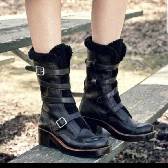 Black Leather Buckle Boots - Picture 1 of 12